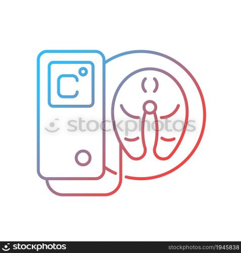 Food thermal analysis gradient linear vector icon. Product quality monitoring under temperature. Melting behavior test. Thin line color symbol. Modern style pictogram. Vector isolated outline drawing. Food thermal analysis gradient linear vector icon