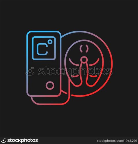 Food thermal analysis gradient vector icon for dark theme. Product quality monitoring under temperature. Melting test. Thin line color symbol. Modern style pictogram. Vector isolated outline drawin. Food thermal analysis gradient vector icon for dark theme