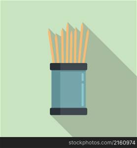 Food toothpick box icon flat vector. Tooth stick. Wooden pick. Food toothpick box icon flat vector. Tooth stick