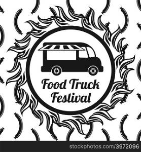 Food truck festival banner on sausage seamless pattern. Vector illustration. Food truck festival banner seamless pattern