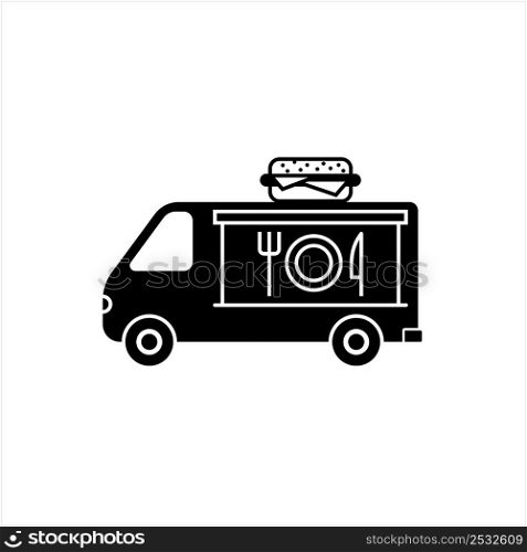 Food Truck Icon, Fast Food, Van, Trailer Food, Vector Art Illustration