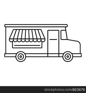 Food truck icon. Outline food truck vector icon for web design isolated on white background. Food truck icon, outline style