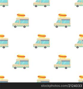 Food truck with hot dog pattern seamless background texture repeat wallpaper geometric vector. Food truck with hot dog pattern seamless vector