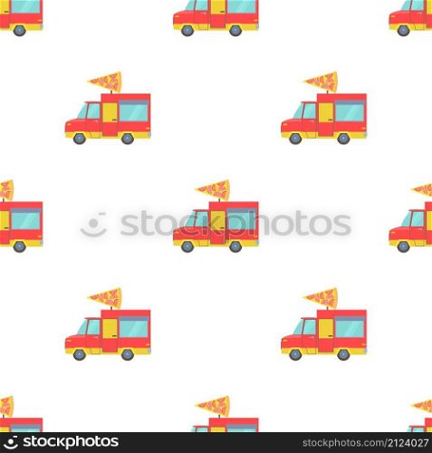 Food truck with slice of pizza pattern seamless background texture repeat wallpaper geometric vector. Food truck with slice of pizza pattern seamless vector