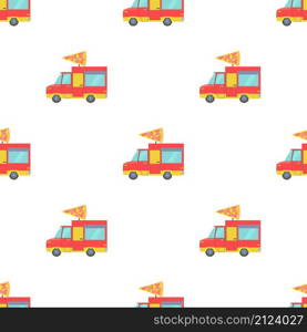 Food truck with slice of pizza pattern seamless background texture repeat wallpaper geometric vector. Food truck with slice of pizza pattern seamless vector