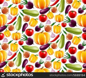 Food vegetables realistic seamless pattern with onion tomato eggplant vector illustration