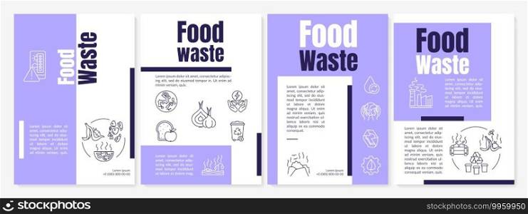 Food waste brochure template. Leftovers after visitors. Flyer, booklet, leaflet print, cover design with linear icons. Vector layouts for magazines, annual reports, advertising posters. Food waste brochure template