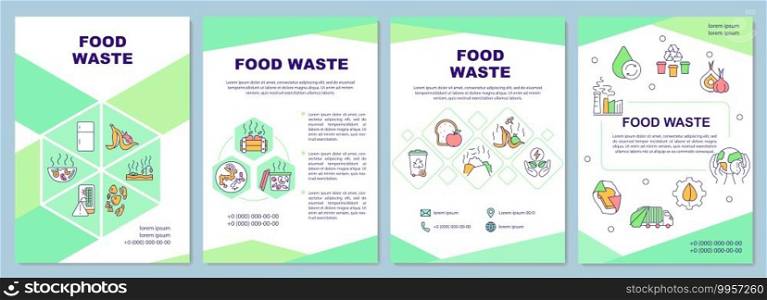 Food waste brochure template. Leftovers in restaurants. Flyer, booklet, leaflet print, cover design with linear icons. Vector layouts for magazines, annual reports, advertising posters. Food waste brochure template