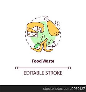 Food waste concept icon. Organic waste type idea thin line illustration. Food loss, leftovers. Producing for human consumption. Vector isolated outline RGB color drawing. Editable stroke. Food waste concept icon