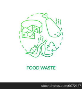 Food waste concept icon. Organic waste type idea thin line illustration. Food loss, leftovers. Fertilizer, animal feed. Preventing pollution. Vector isolated outline RGB color drawing. Food waste concept icon