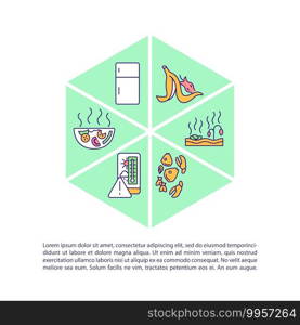 Food waste concept icon with text. Leftovers in restaurants after customers visiting. PPT page vector template. Brochure, magazine, booklet design element with linear illustrations. Food waste concept icon with text
