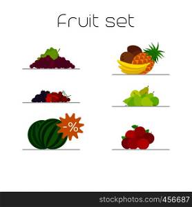 Foods market fruits flat icons set. Vector illustration. Foods market fruits flat icons set