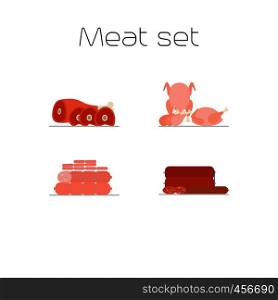 Foods market meat flat icons set. Vector illustration. Foods market meat flat icons set