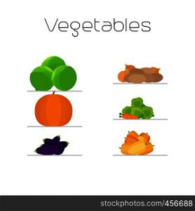 Foods market vegetables flat icons set. Vector illustration. Foods market vegetables flat icons set