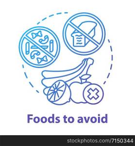Foods to avoid blue gradient concept icon. Keto diet idea thin line illustration. Ketogenic food. Forbidden meal. Healthy nutrition. Healthcare, lifestyle. Vector isolated outline drawing