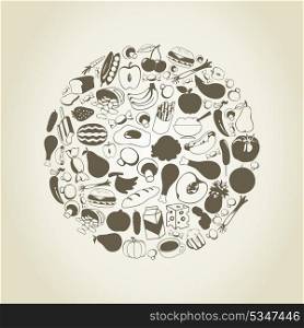 Foodstuff in the form of a sphere. A vector illustration