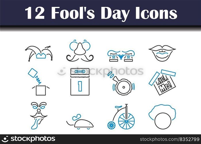 Fool&rsquo;s Day Icon Set. Editable Bold Outline With Color Fill Design. Vector Illustration.