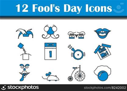 Fool’s Day Icon Set. Editable Bold Outline With Color Fill Design. Vector Illustration.