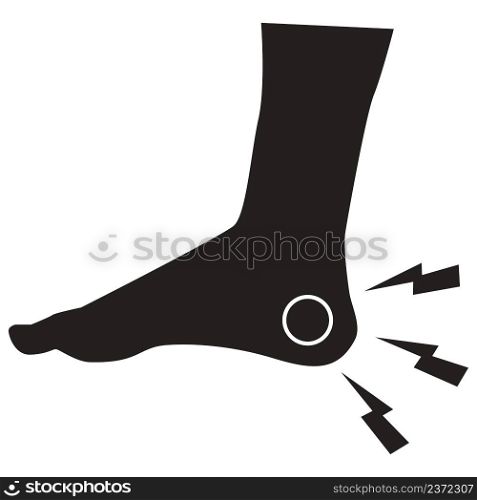 foot ache icon on white background. heel pain sign. body pain concept. flat style.