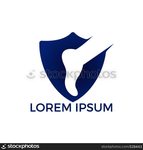 Foot and ankle podiatry vector logo design. Foot with Shield and medical cross logo template. Foot care and massage logo design.