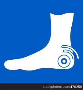 Foot heel icon white isolated on blue background vector illustration. Foot heel icon white