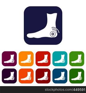 Foot heel icons set vector illustration in flat style In colors red, blue, green and other. Foot heel icons set flat
