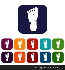 Foot left leg icons set vector illustration in flat style in colors red, blue, green, and other. Foot left leg icons set