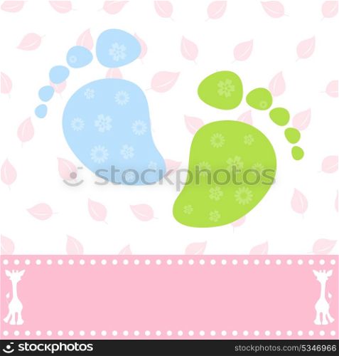 Foot of the child. Children feet on a pink background. A vector illustration
