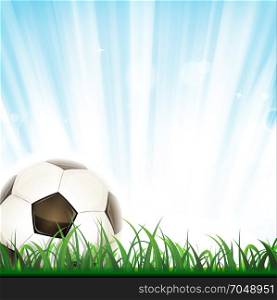 Football Background. Illustration of a soccer ball inside grass, with light and shining sky