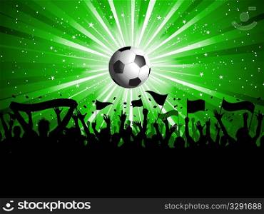 Football background with crowd holding banners and flags