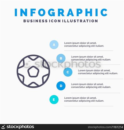 Football, Ball, Sports, Soccer Blue Infographics Template 5 Steps. Vector Line Icon template