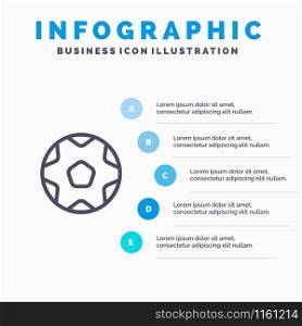 Football, Ball, Sports, Soccer Blue Infographics Template 5 Steps. Vector Line Icon template