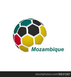 Football banner. Vector illustration of abstract soccer ball with Mozambique national flag colors. abstract soccer ball with national flag colors
