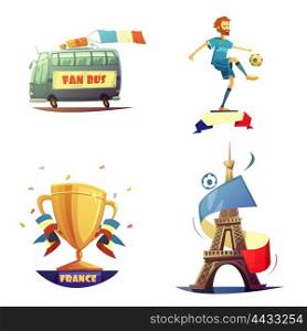 Football championship 2016 set. Football championship 2016 retro style decorative icons set isolated vector illustration
