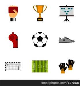 Football championship icons set. Flat set of 9 football championship vector icons for web isolated on white background. Football championship icons set, flat style