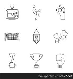Football championship icons set. Outline set of 9 football championship vector icons for web isolated on white background. Football championship icons set, outline style