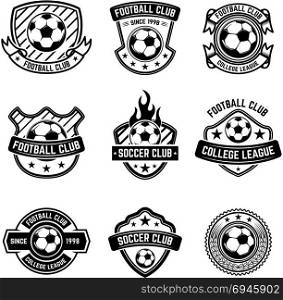 Football club emblems on white background. Soccer badges. Design element for logo, label, emblem, sign, badge. Vector illustration