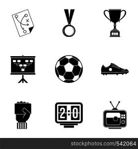 Football equipment icons set. Simple set of 9 football equipment vector icons for web isolated on white background. Football equipment icons set, simple style