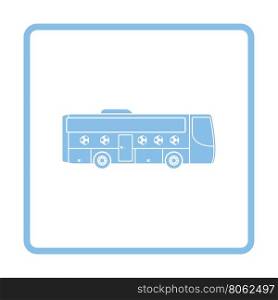 Football fan bus icon. Blue frame design. Vector illustration.