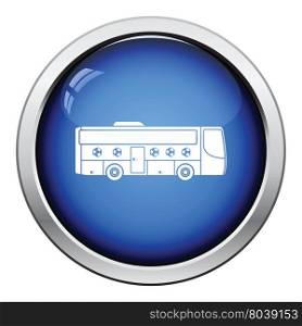 Football fan bus icon. Glossy button design. Vector illustration.