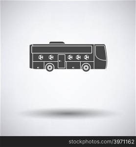 Football fan bus icon on gray background, round shadow. Vector illustration.