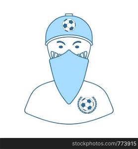 Football Fan With Covered Face By Scarf Icon. Thin Line With Blue Fill Design. Vector Illustration.