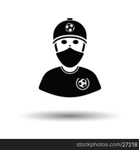 Football fan with covered face by scarf icon. White background with shadow design. Vector illustration.
