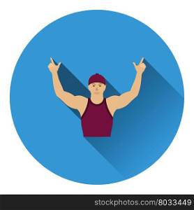 Football fan with hands up icon. Flat color design. Vector illustration.