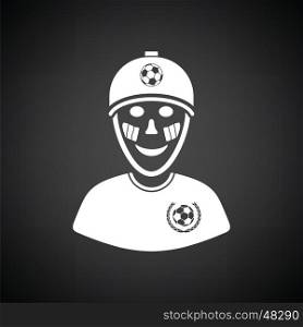 Football fan with painted face by italian flags icon. Black background with white. Vector illustration.