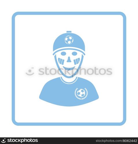 Football fan with painted face by italian flags icon. Blue frame design. Vector illustration.