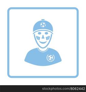 Football fan with painted face by italian flags icon. Blue frame design. Vector illustration.