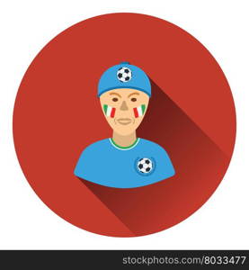 Football fan with painted face by italian flags icon. Flat color design. Vector illustration.