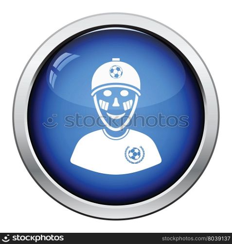 Football fan with painted face by italian flags icon. Glossy button design. Vector illustration.