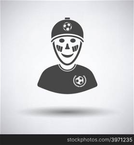 Football fan with painted face by italian flags icon on gray background, round shadow. Vector illustration.